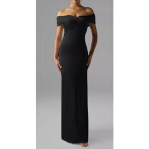 AW BRIDAL 2 XS black satin Meghan bridesmaid formal maxi dress NEW B53